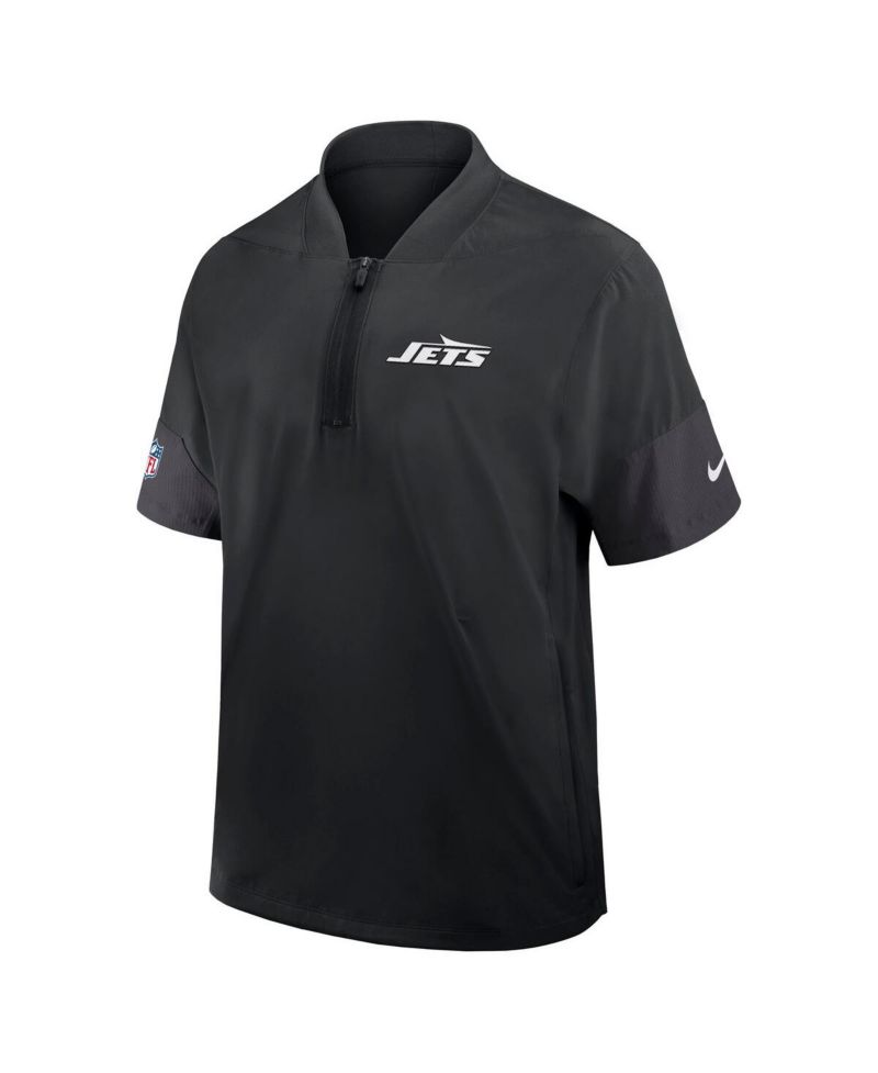 Men's Black New York Jets Sideline Short Sleeve Quarter-Zip Performance Coach Jacket