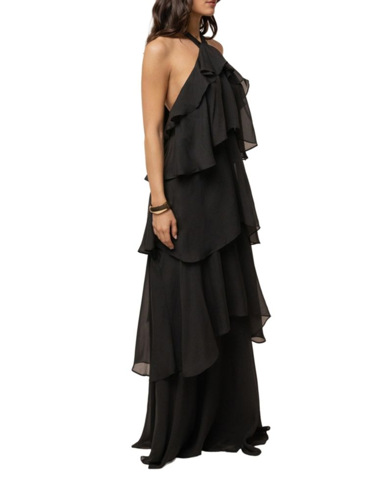 Women's Head In The Clouds Halter Tiered-Ruffle Wedding Guest Maxi Dress