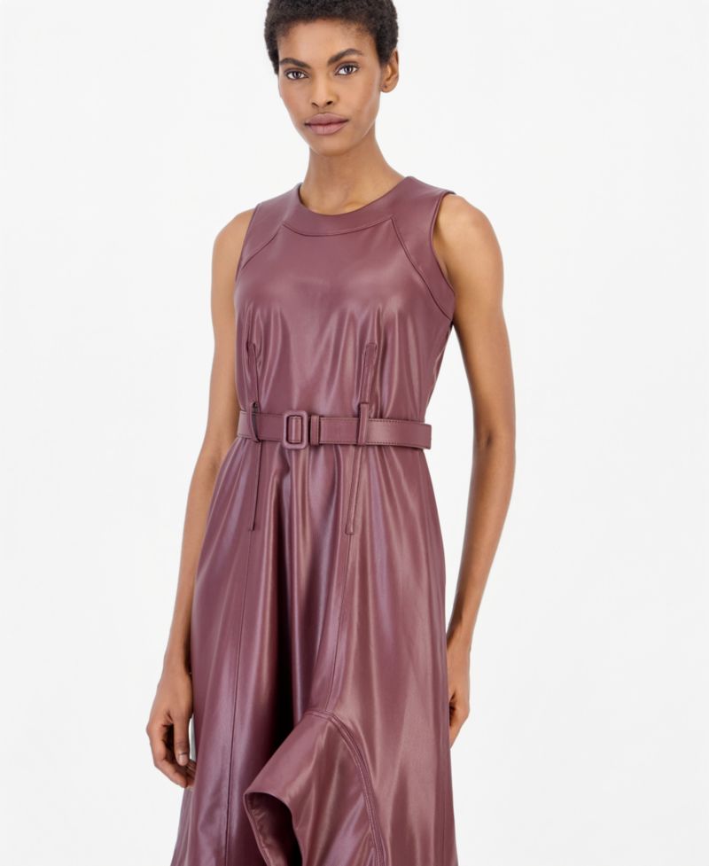 Women's Faux Leather Asymmetrical A-Line Dress