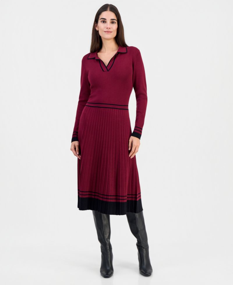 Women's Color-Blocked Polo-Collar Midi Dress