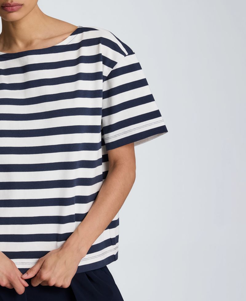 Women's Cotton Boat Neck Stripe Top