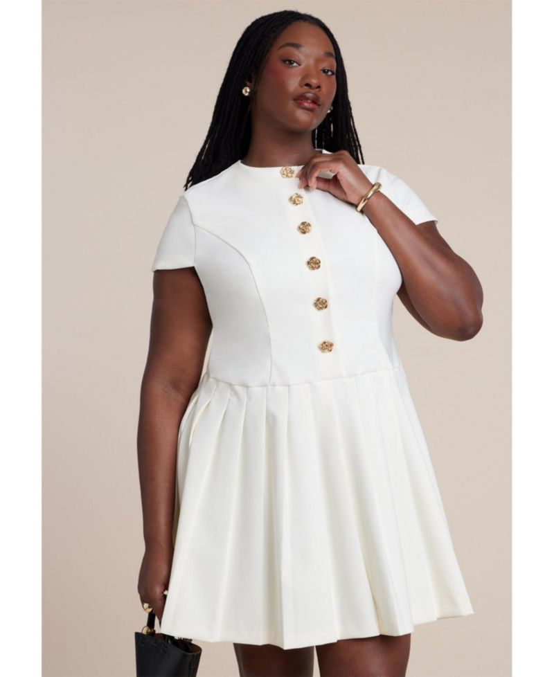 Women's Button Detail Pleated Mini Dress