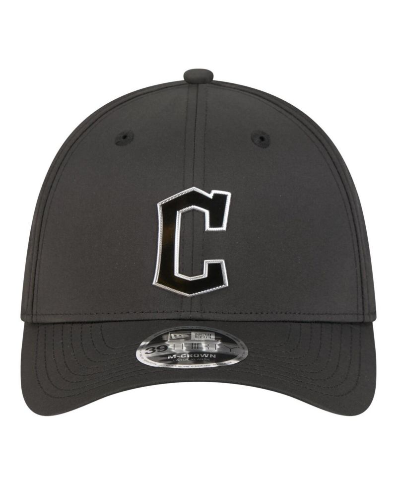 Men's Black Cleveland Guardians Metallic 39THIRTY M-Crown Flex Hat