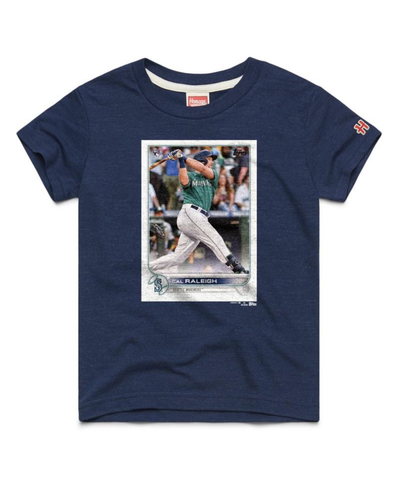 Big Boys and Girls Cal Raleigh Navy Seattle Mariners Topps Baseball Card Tri-Blend T-Shirt