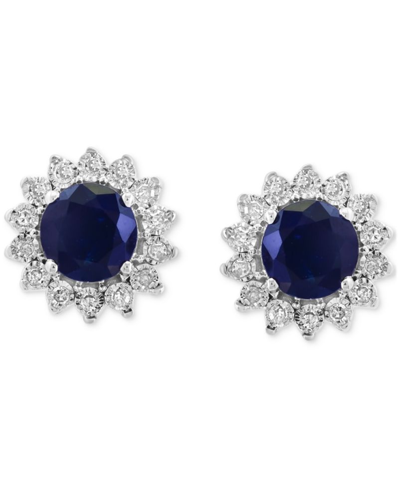 EFFY® Sapphire (1-1/6 ct. t.w.) & Diamond (1/6 ct. t.w.) Halo Stud Earrings in 14k White Gold or Two Tone Gold (Also available in Ruby, & Emerald)