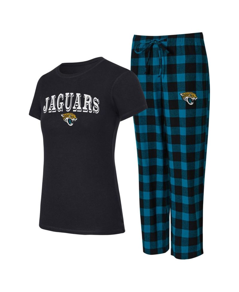 Women's 2-Piece Black/Teal Jacksonville Jaguars Avondale T-Shirt and Pants Flannel PJ Set