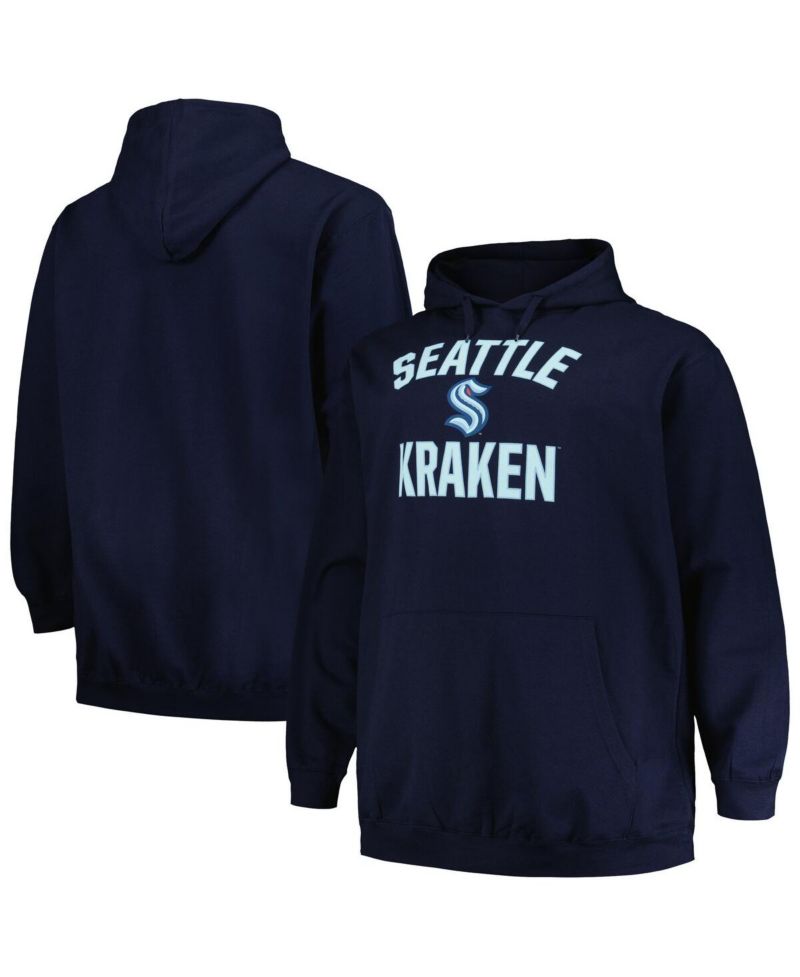 Men's Deep Sea Blue Seattle Kraken Big and Tall Arch Over Logo Pullover Hoodie