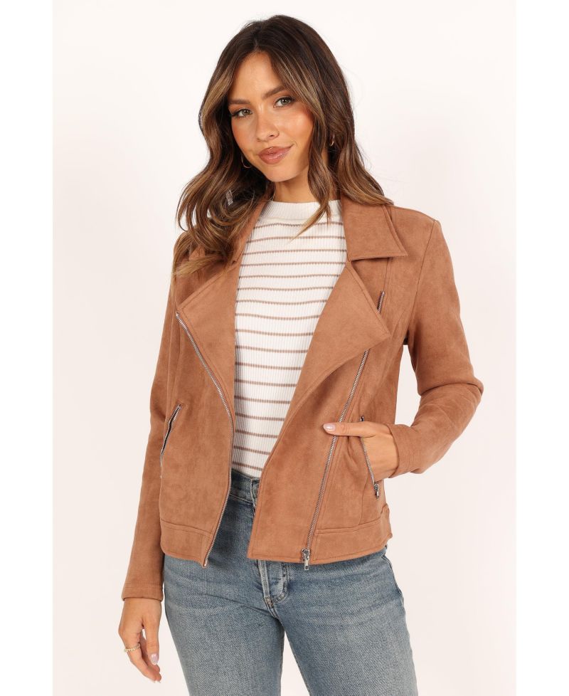 Womens Spencer Faux Suede Moto Jacket