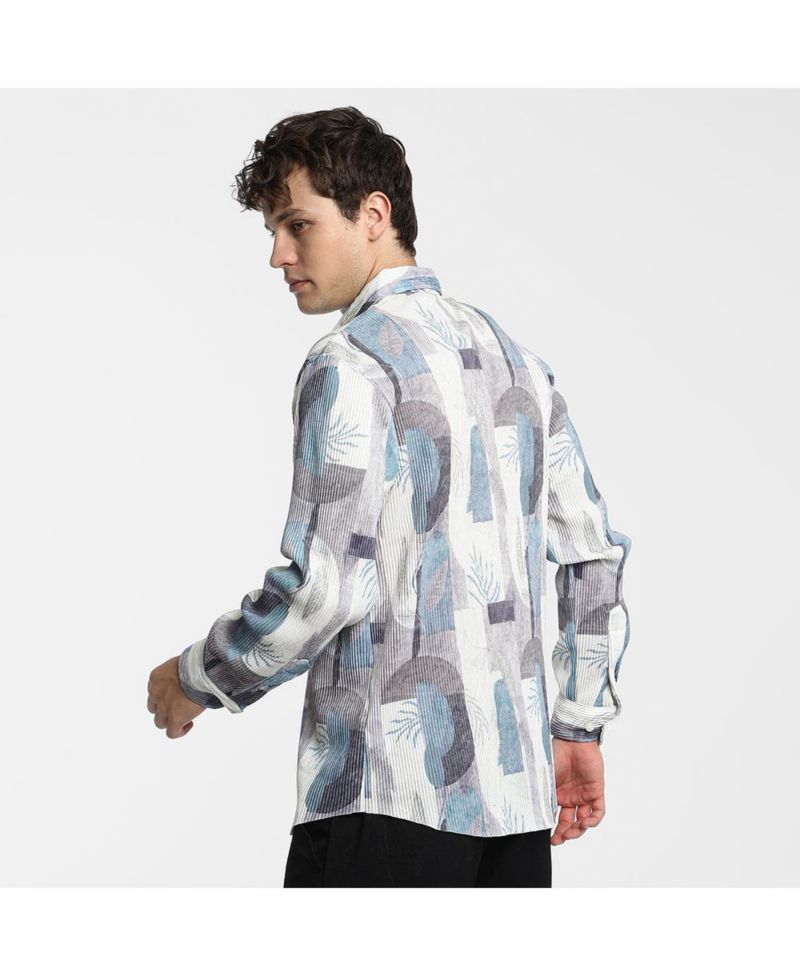 Men's Icy Blue & Ivory White Twig-Block Shirt