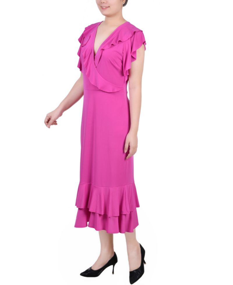Women's Short Flutter Sleeve Ruffle Neck Dress