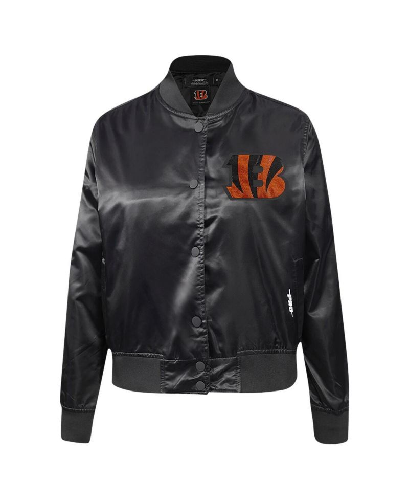 Women's Black Cincinnati Bengals Jeweled Satin Full-Snap Jacket
