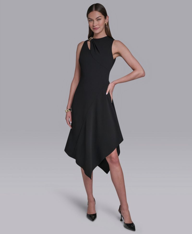 Women's Keyhole Detail Sleeveless Asymmetrical Hem Midi Dress