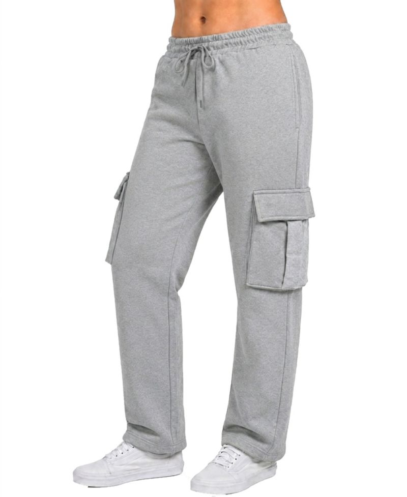 Women's Loose-Fit Cargo Pockets Open-Bottom Fleece Joggers
