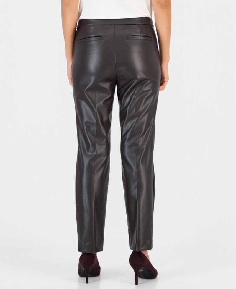 Petite Faux Leather Pull-On Pintuck Pants