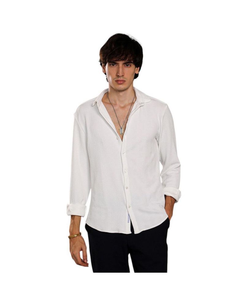 Men's Chalk White Rope-Textured Shirt