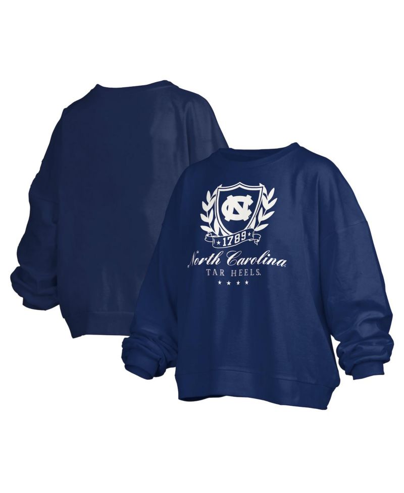 Women's Navy North Carolina Tar Heels Big Aug Script Janice Oversized Pullover Sweatshirt