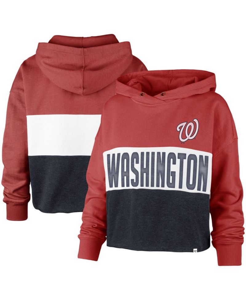 Women's '47 Heathered Red and Heathered Navy Washington Nationals Lizzy Cropped Pullover Hoodie