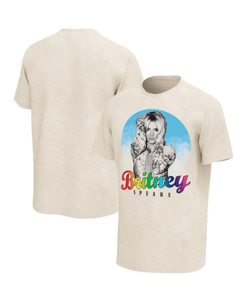 Men's Oatmeal Britney Spears Rainbow Logo Washed T-Shirt