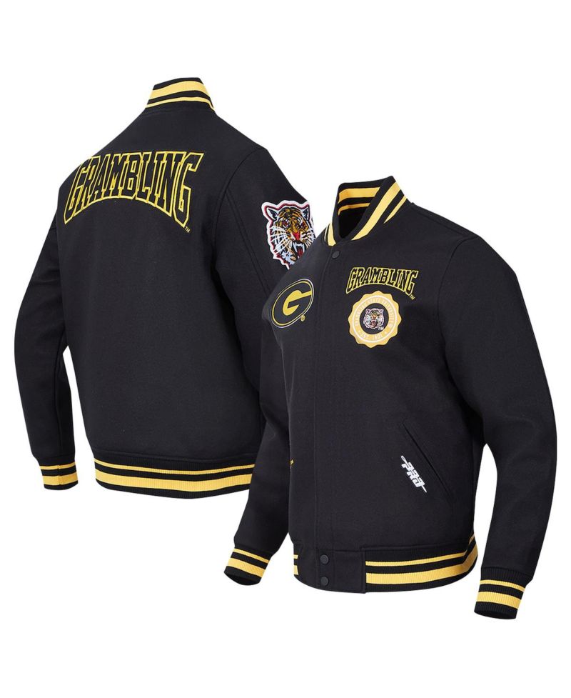 Men's Black Grambling Tigers Crest Wool Full-Zip Jacket