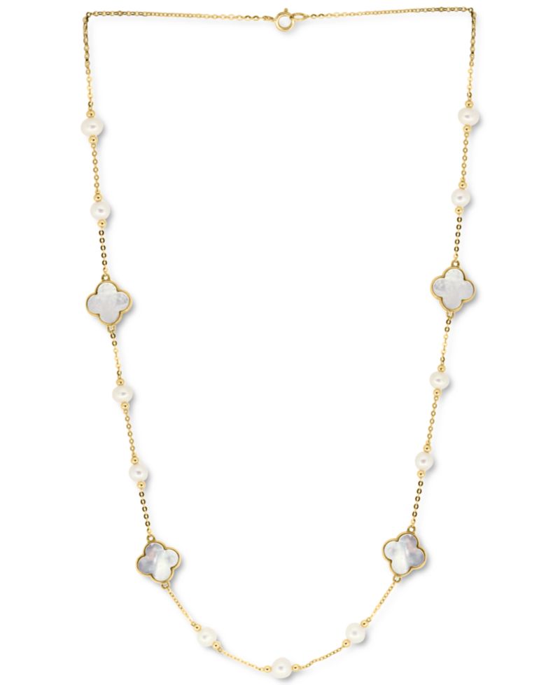 EFFY® Mother-of-Pearl & Freshwater Pearl (4-1/2mm) 18" Necklace in 14k Gold
