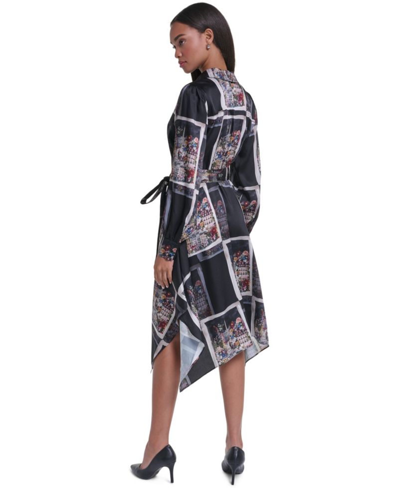 Women's Long-Sleeve Printed Hanky-Hem Dress