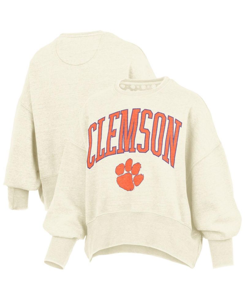Women's Natural Clemson Tigers Oversized Waist-Length Crewneck Sweatshirt