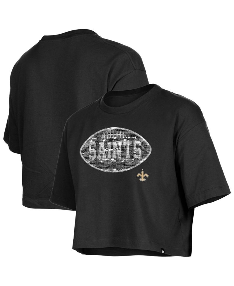 Girl's Black New Orleans Saints Flip Sequin Boxy T-Shirt