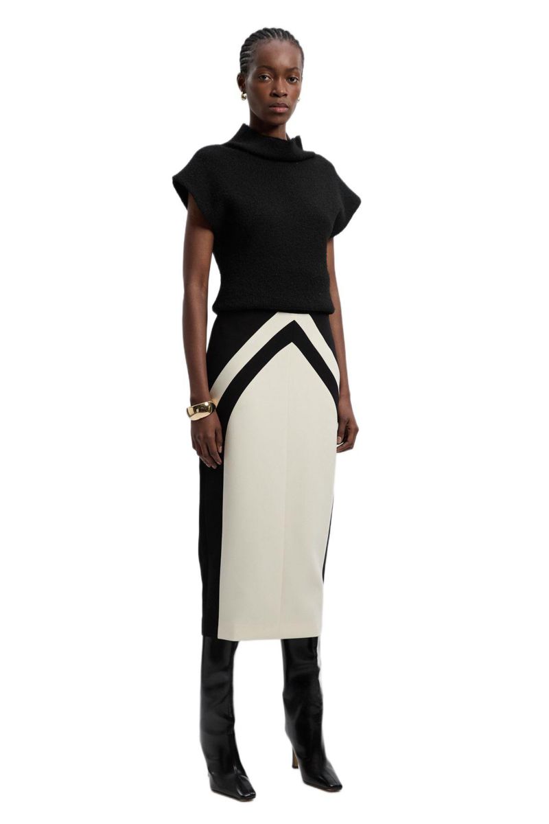 Women's Colour Block Pencil Midi Skirt