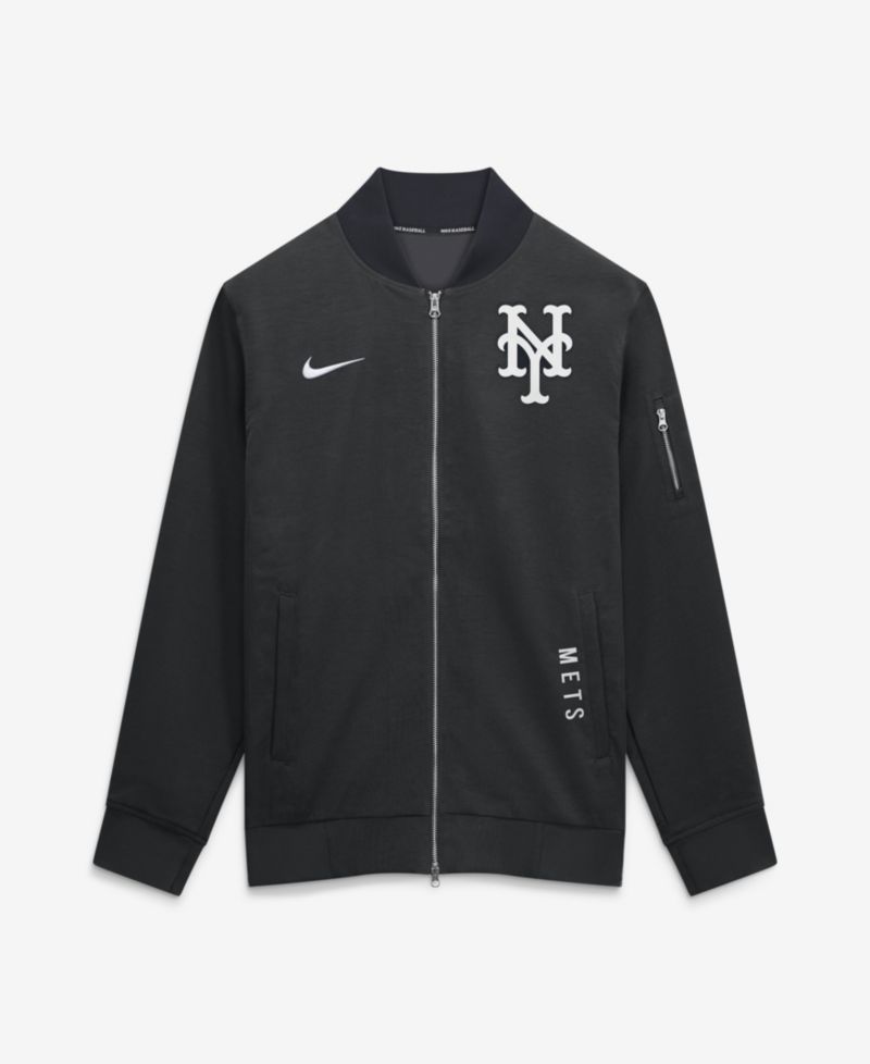 Men's Black New York Mets Authentic Collection Dugout Relaxed Full-Zip Bomber Jacket