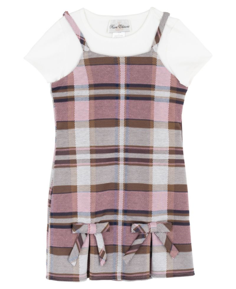 Girls' 2T-6X Rib Knit Short-Sleeve T-Shirt and Plaid Pleated Jumper, 2-Piece Set