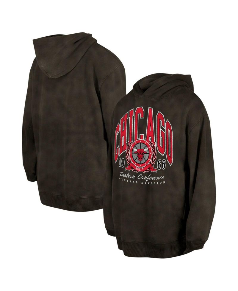 Men's and Women's Charcoal Chicago Bulls Oversized Essentials Pigment Wash Fleece Pullover Hoodie