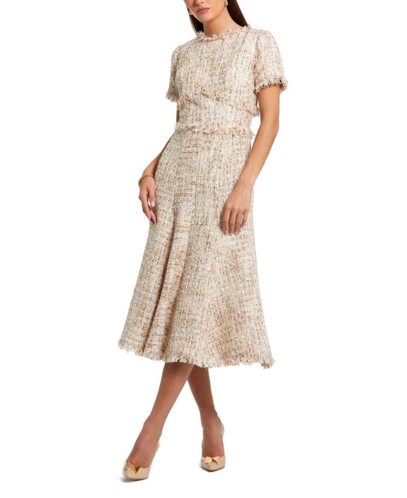 Women's Boucle Short Sleeve A Line Midi Dress