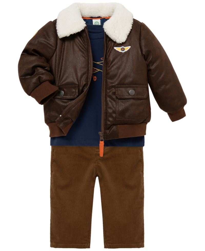 Baby Boys' Aviator Jacket, Long-Sleeve T-Shirt and Pants, 3-Piece Set
