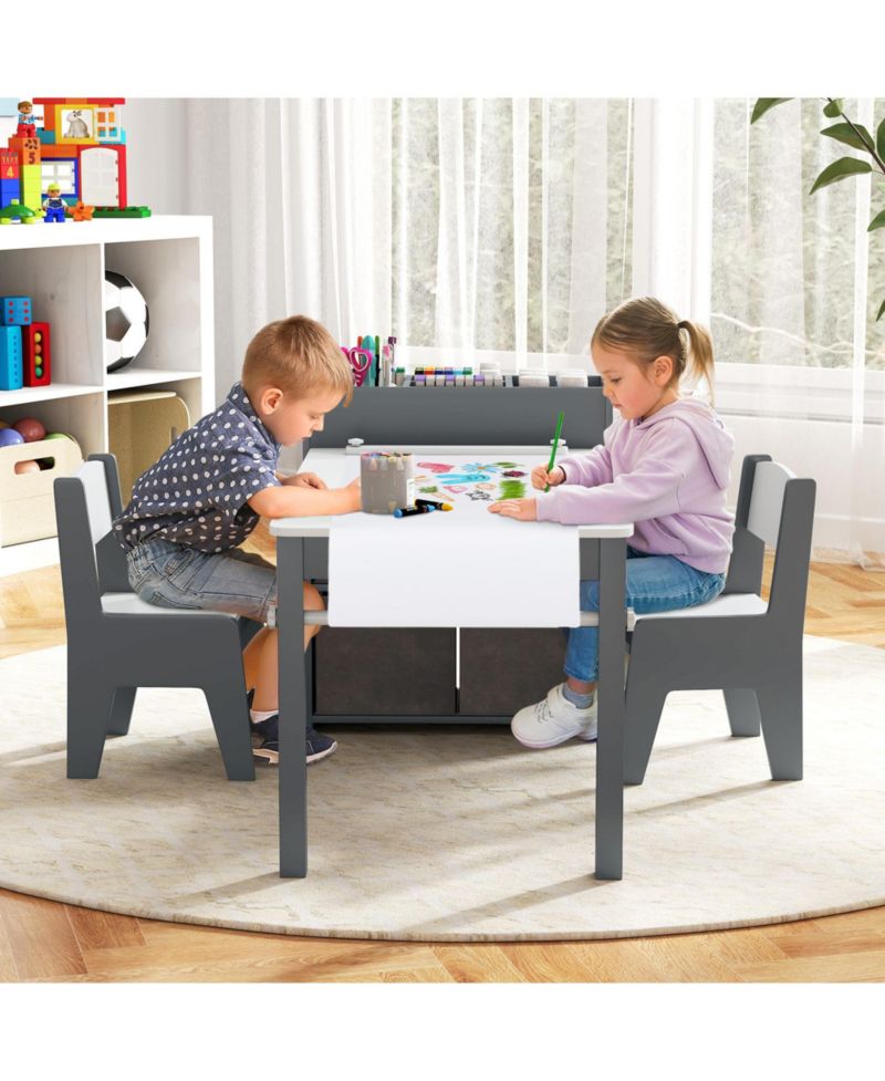 Paper Roll Activity Table with Storage for Ages 3+, Table and Chairs, 3-Piece Set