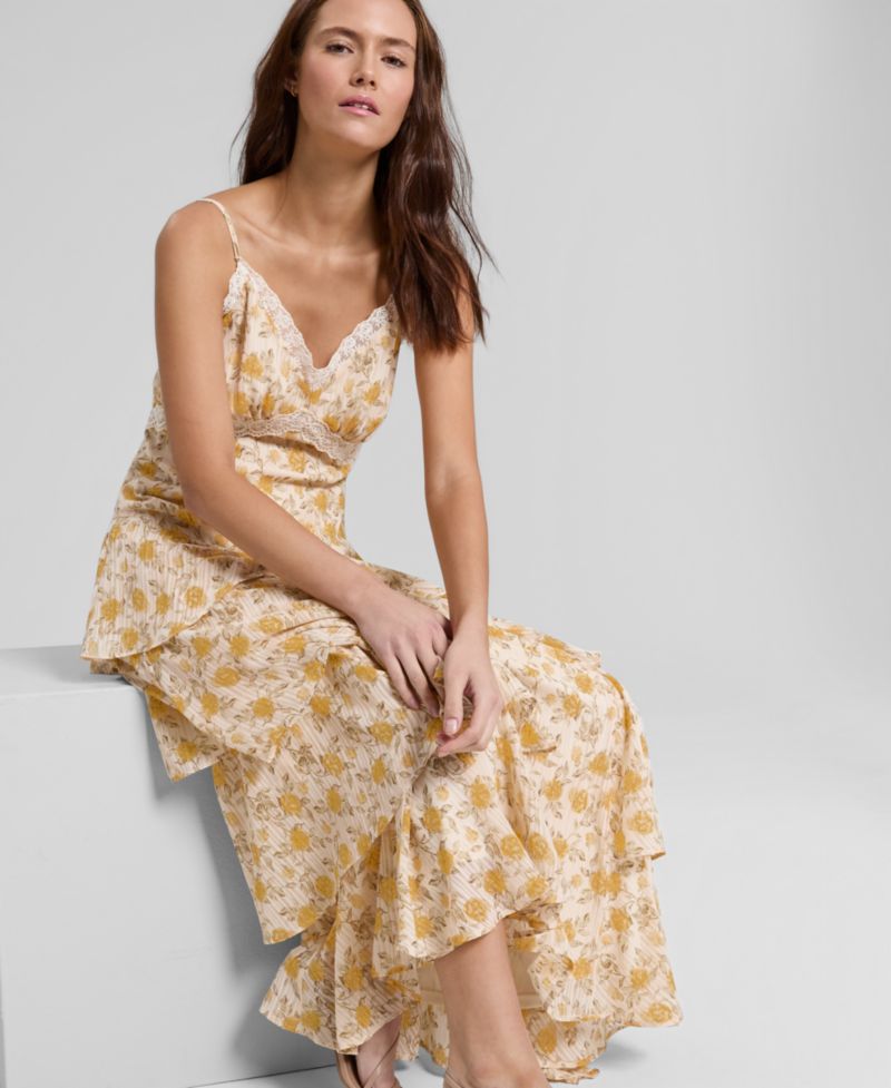 Women's Ruffled Lace-Trim Maxi Dress