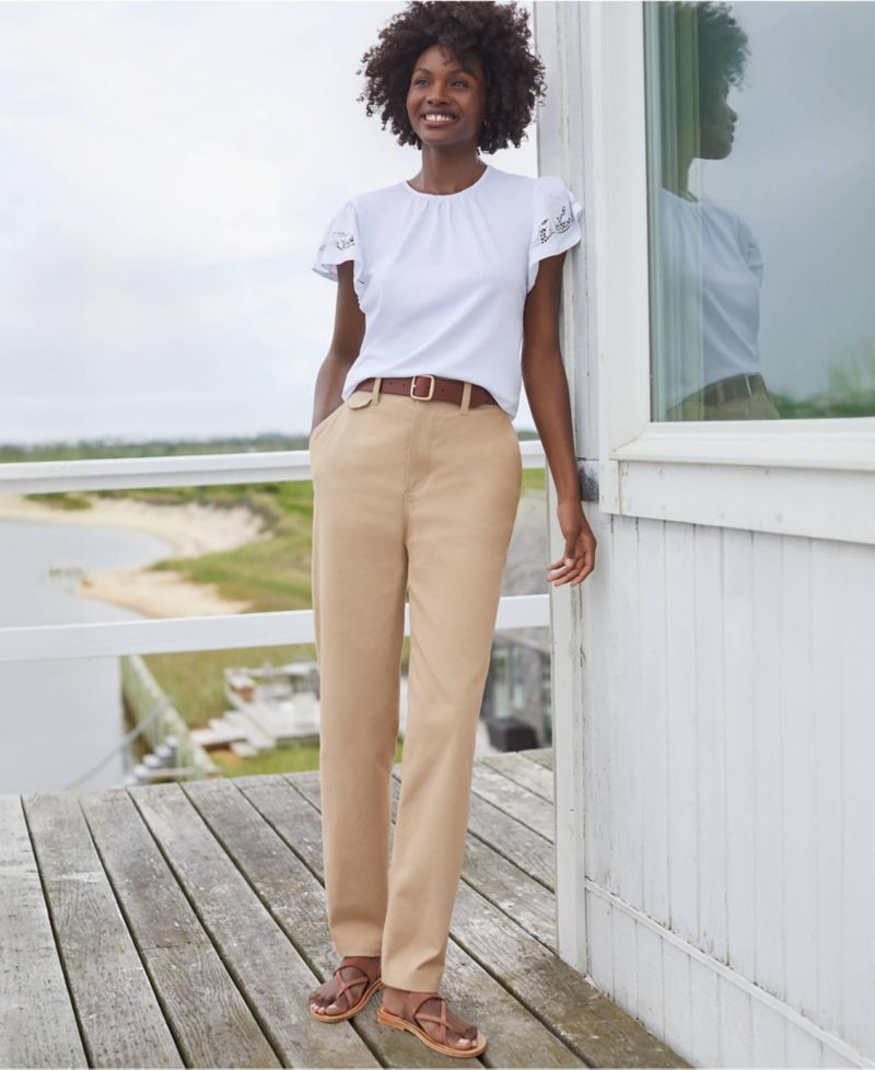 Petite Chino High Rise Rail Straight Leg Pants