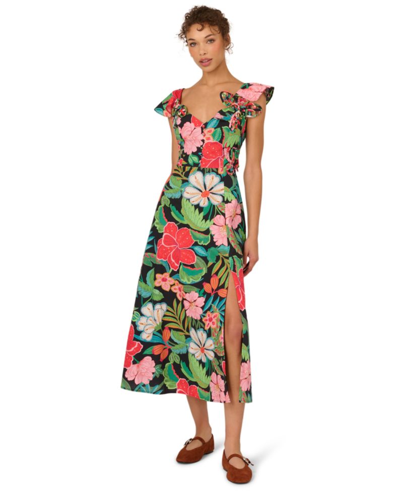 Women's 3D Floral Print Midi Dress