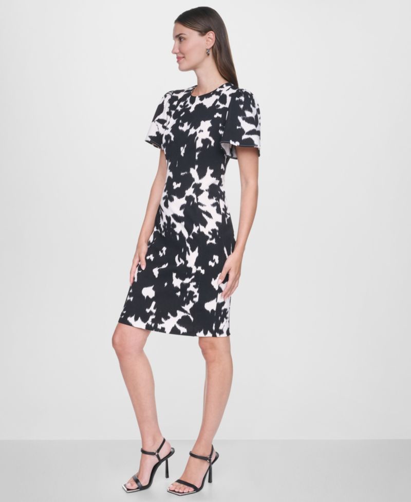 Women's Flutter-Sleeve Printed Dress