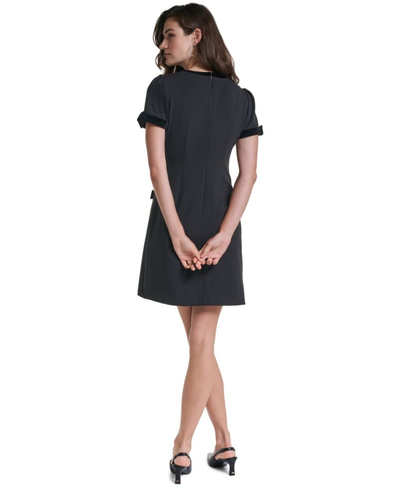 Women's Scuba-Crepe Velvet-Trimmed Shift Dress With Pockets