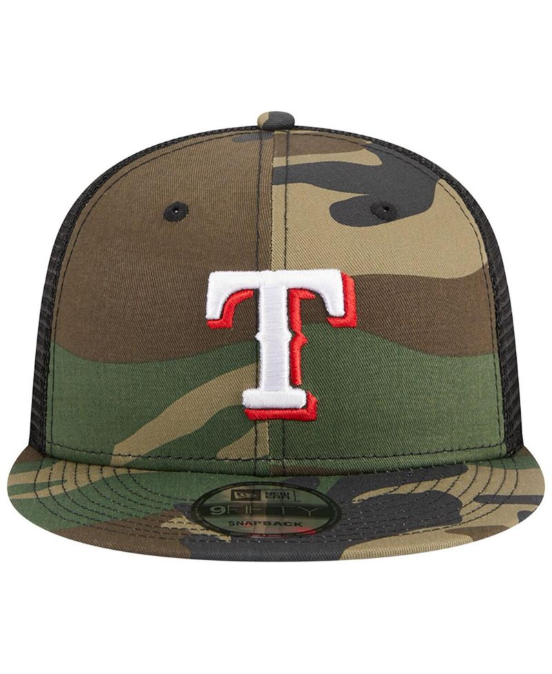 Men's Camo Texas Rangers Woodland Camo Trucker 9FIFTY Snapback Hat