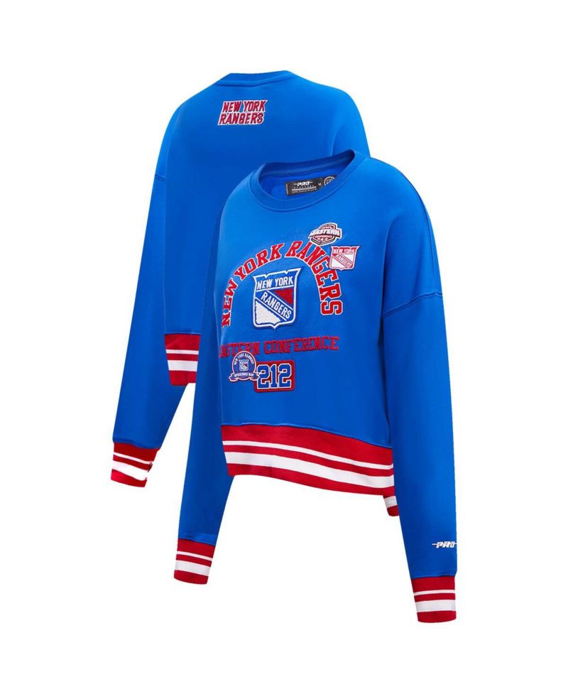 Women's Blue New York Rangers Area Code Cropped Pullover Sweatshirt