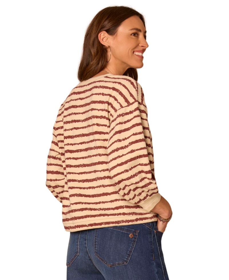 Women's Jacquard V-Neck Blouson-Sleeve Top