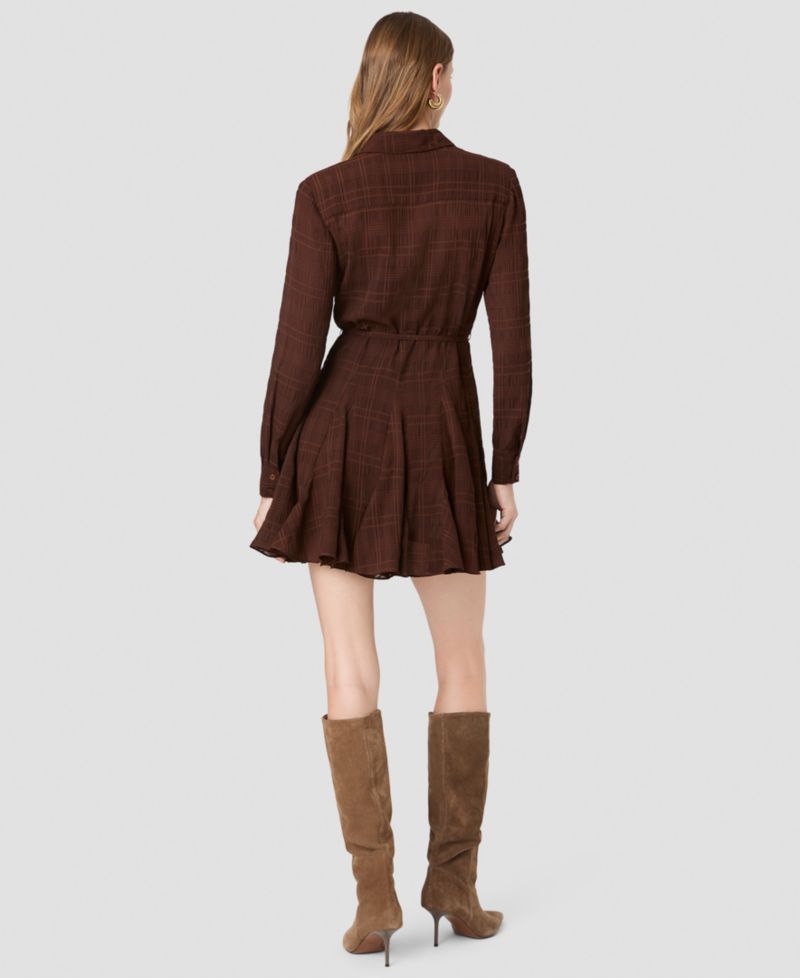 Women's Collared Long-Sleeve Tie-Waist Mini Dress