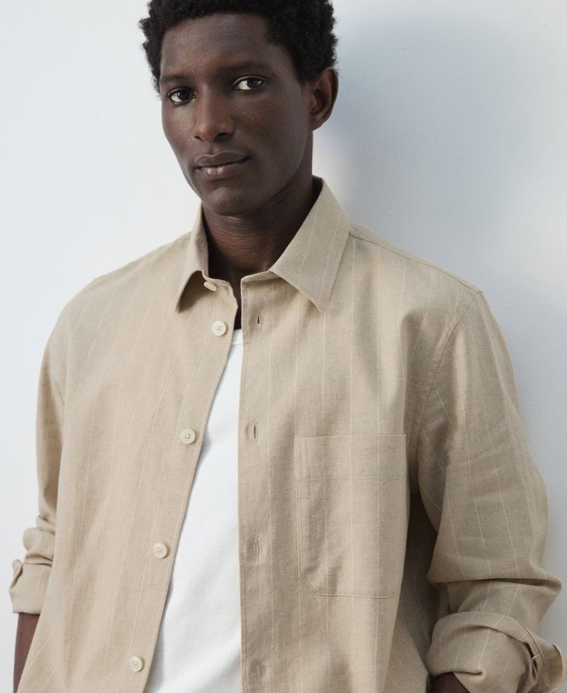 Men's Linen and Cotton Blend Striped Shirt