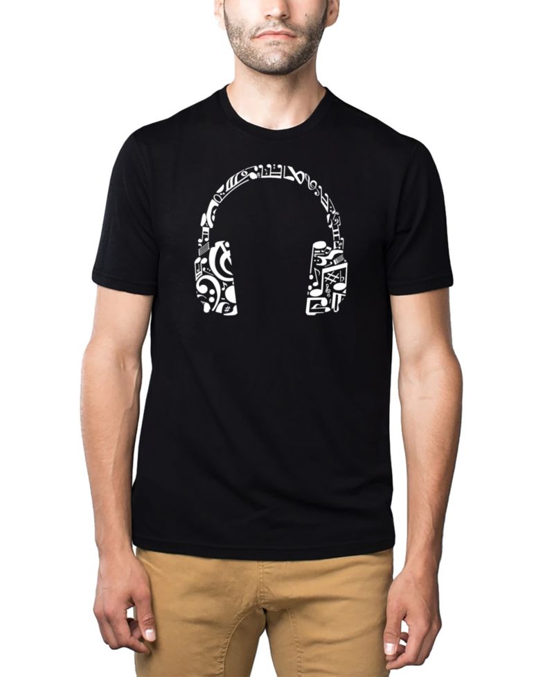 Men's Cotton/Poly Blend Word Art T-Shirt - Music Notes Headphones