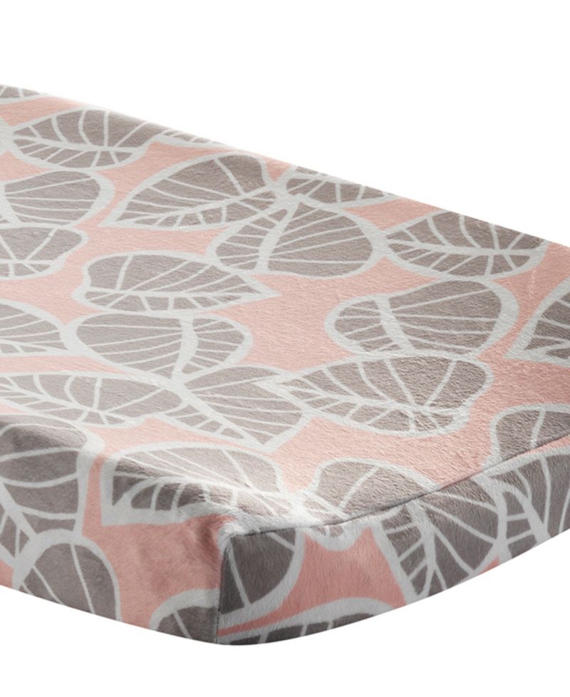 Lambs and Ivy Calypso Pink/Taupe Leaf Print Baby Changing Pad Cover