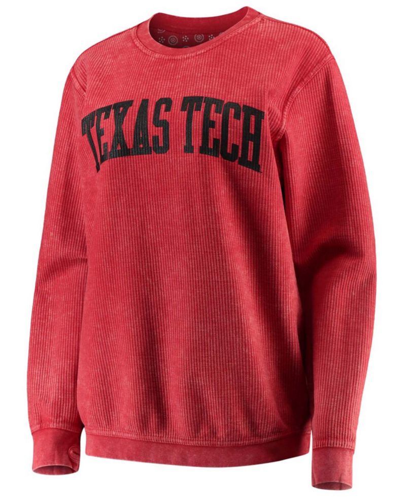 Women's Red Texas Tech Red Raiders Comfy Cord Vintage-Like Wash Basic Arch Pullover Sweatshirt