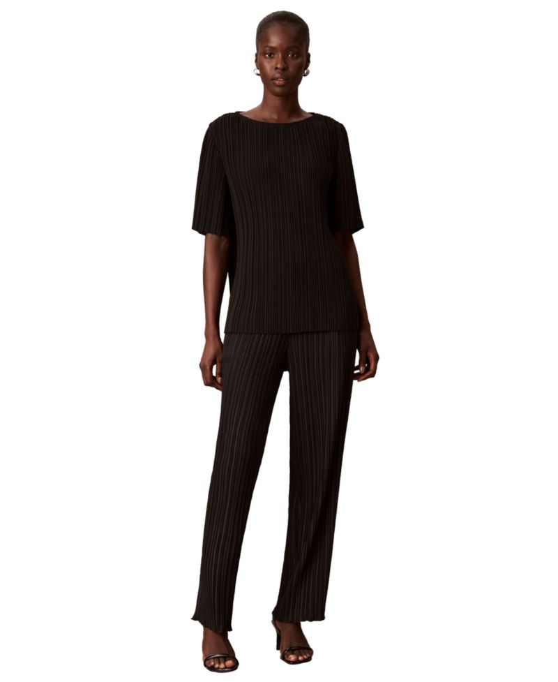 Women's Pull-On Straight-Leg Plisse Pleat Pants