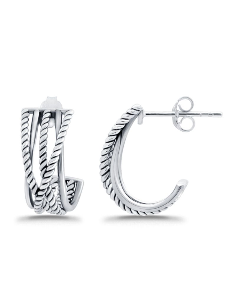Oxidized Twist Polish J-Hoop Post Earrings