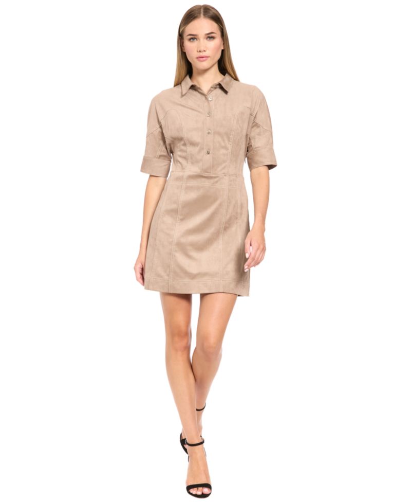 Women's Collared Button-Front Short-Sleeve Shirt Dress